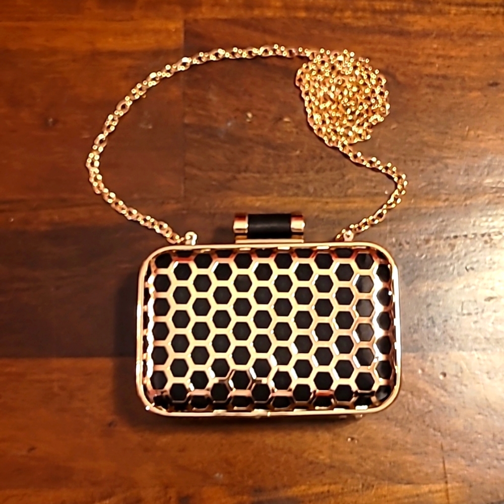 Lovely Gold and Black Clutch Formal Bag